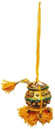 HOIVA Yellow Hand Made Uri Pot Car Interior Decor Hanging (Vennakudam with Flute) Car Hanging Ornament