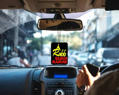 ddl Rabb Sukh Rakhe Double Sided Car Accessories for Rear View Mirror Car Hanging Ornament