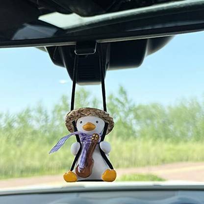 Amioro Car Mirror Hanging Accessories Cute Swinging Duck Car Ornament Dashboard Car Hanging Ornament