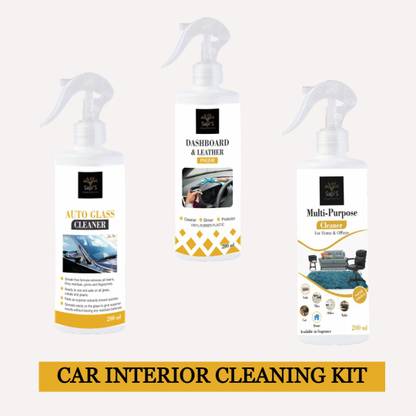 SAPI'S Car Interior Cleaning Kit (Pack of 3 Items) ™ Car Interior Cleaning Kit (Pack of 3 Items) Auto Glass Cleaner, Dashboard Polish, Multipurpose Cleaner, 200 ML Each, Set of 3, Best car Interior Cleaning Kit for Car Roof, Car Dashboard, Car Glass etc. Vehicle Interior Cleaner