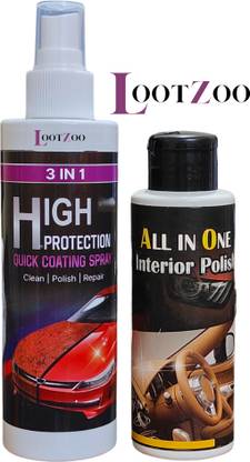 लूटज़ू All in One Car Interior Polish Water Repellent Polish for Dashboard(110ml) 3 In 1 High Protection Car Coating Spray for Clean, Polish & Repair(200ml) व्हीकल इंटीरियर क्लीनर