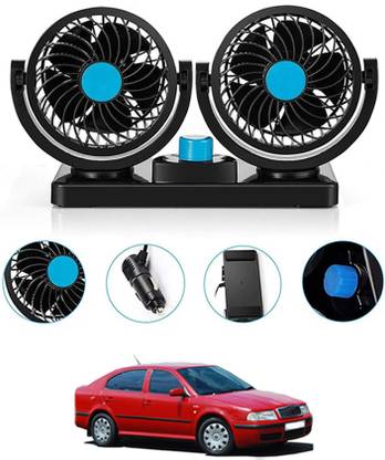 RKPSP 12V Car Double Head Fan Dashboard/360 Degree Rotatable/2 Speed Octavia Skoda Car Interior Fan