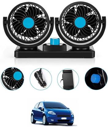 AYW 12V Car Fan Dashboard/Double Head/360 Degree Rotatable/2 Speed Grand Punto Fiat Car Interior Fan