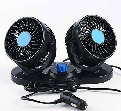 LAVITRA 12V Electric Auto Cooling Fan 360 Rotatable Dual Head Speed Rear Seat Air Fan Car Interior Fan