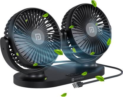 Portronics Twin Cool Portable Dual Head 360° Rotatable USB Fan With 3 Fan Speed,12/24v USB Car Interior Fan