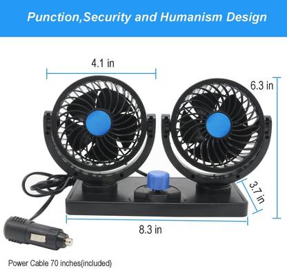 SORAX Car Dashboard Fan 12V 360 Head 2 Speed Quiet Strong for All Universal Cars Car Interior Fan