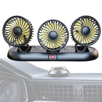 ELEPHANTBOAT 3 in 1 12V Car Fan Triple Head 360 Degree Rotatable Fan Car Interior Fan