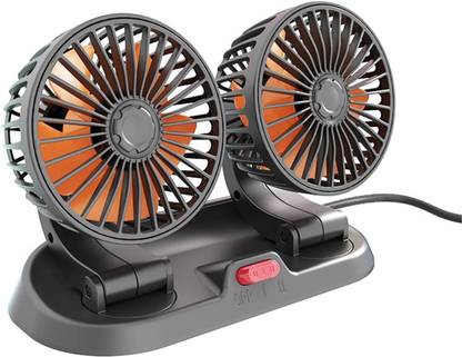 Amulite Adjustable Dual-Head Vehicle Fan with Full 360° Rotation Car Interior Fan