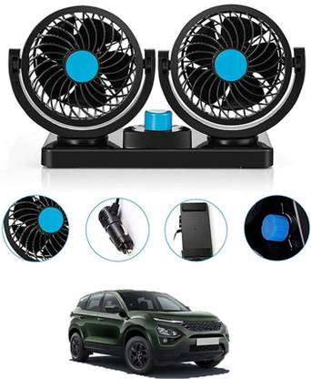 RKPSP 12V Car Fan Dashboard/Double Head/360 Degree Rotatable/2 Speed Harrier Camo Tata Car Interior Fan