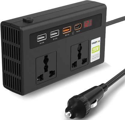 Trenzu 7-in-1 200W Car Power Inverter | 12V DC to 220V AC Converter with 2 AC Outlets Car Inverter