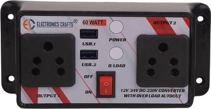 Electronics Crafts 12/24 volt to 220 volt Dc to ac converter 60 watt Car Inverter