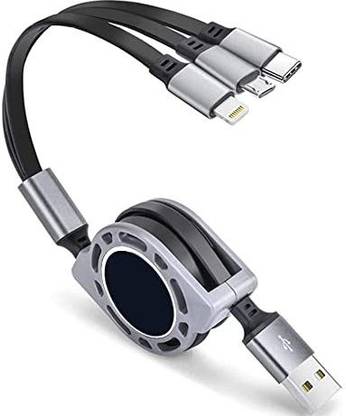 CARWORLD Multi Retractable Fast Charger Cable USB Cord with Phone/Type C/Micro(Pack of 1) Car Laptop Charger