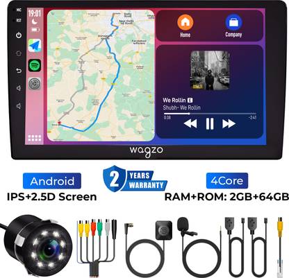 Wagzo 9inch CarPlay Android AutoTS7,2GB|64GB, 4thGen,4Core,IPS Display With Led Camera Car Stereo