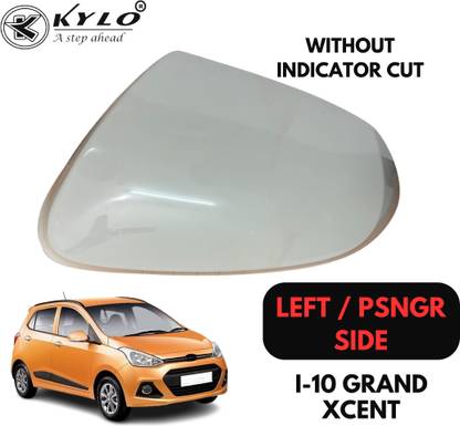 KYLO Side Mirror cover for i10 grand with indicator hole (Leftside, white) Plastic Car Mirror Cover