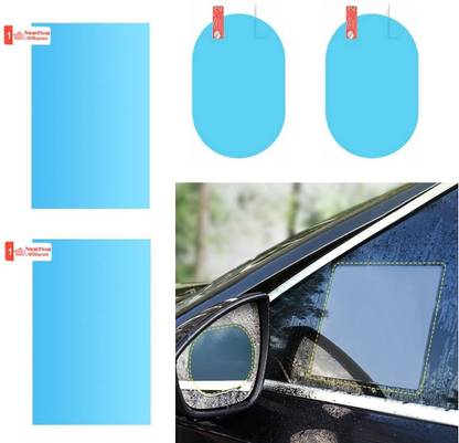 ACROMEC Anti Fog Water Protective Film Sticker for Car (Square - 2 PCs + Oval - 2 PCs) Car Mirror Rain Blocker