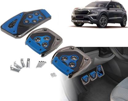 Selifaur BPK43 - 3 Pcs Blue Non-Slip Manual Car Pedals kit Pad Covers Set Kushaq Car Pedal