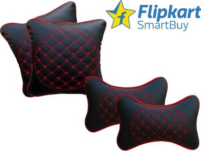 Flipkart SmartBuy Black, Red Leatherite Car Pillow Cushion for Universal For Car