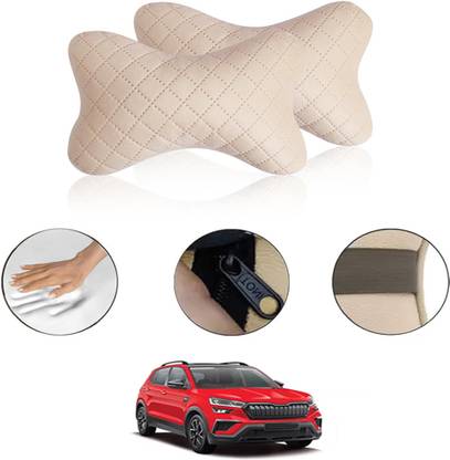 RKPSP Beige Velvet Car Pillow Cushion for Skoda