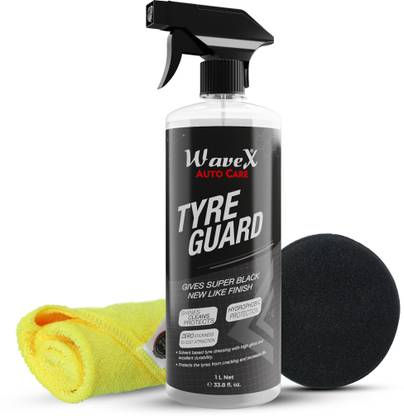 Wavex Tyre Guard Tyre Polish Dressing 1 Ltr, Foam Applicator Pad, Microfiber Cloth 350 GSM Combo