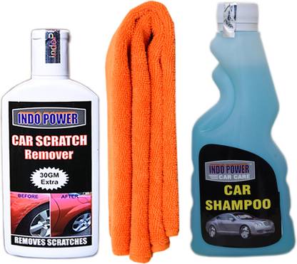 INDOPOWER CAR SHAMPOO 250ml + 1PC CAR MICROFIBER CLOTH ORANGE+ scratch remover 100gm. CW226 Vehicle Interior Cleaner