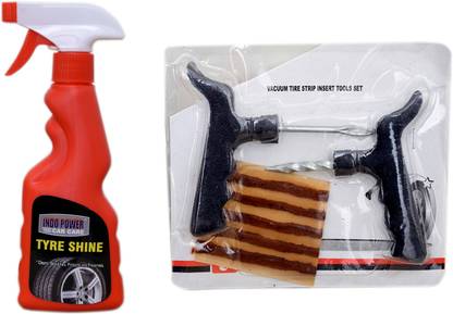 INDOPOWER TYRE SHINER SPRAY 250ml+ Tubelass smart Panchar Kit. 250 ml Wheel Tire Cleaner