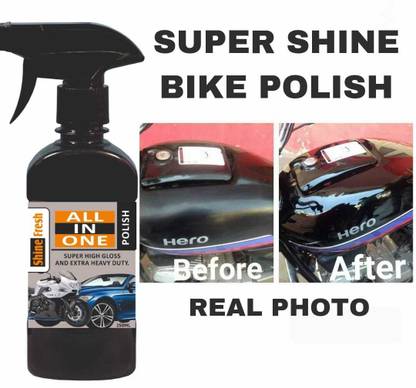 Shine Fresh Liquid Car Polish for Dashboard, Bumper, Chrome Accent, Exterior, Headlight, Leather, Metal Parts, Tyres, Windscreen