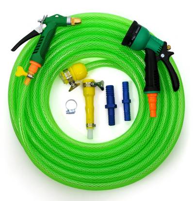 SUNICE [15 Meter] Braided Green Hose Pipe (Diameter: 14mm, 1/2” Inch) and Accessories Spray Gun