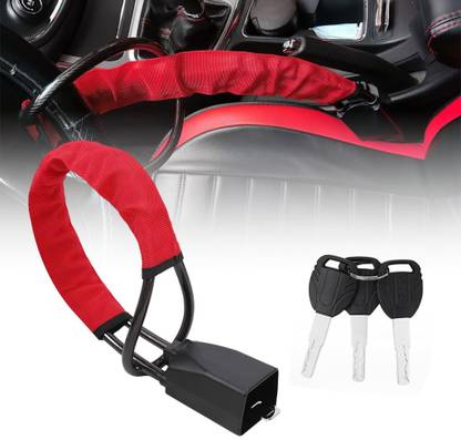 LAVITRA Car Steering Wheel Lock, Safety Belt Buckle Attachment Lock with 3 Keys Car Steering Lock (Multicolour) Wheel Lock