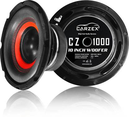 CARZEX 10 Inch Subwoofer 250W RMS, 4-ohms with 1000W Peak Power 4 Layer Copper Coil 90dB (1.5 Voice Coil & 120x25 MM Magnet) Car Audio System (Single Piece) Subwoofer