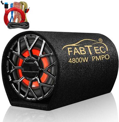FABTEC 10 Inch Grey Car Bass Tube Subwoofer with Inbuilt Amplifier - Plug and Play Bass TubePowerful Audio and Deep Bass with Amplifier Wire Kit Subwoofer