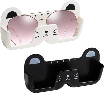 Verilux Cat Eyed Glass Organizer Space Saving 2PCS Holder White, Black Car Sunglass Clip Holder