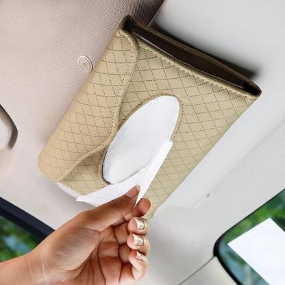 Robustt Car Sun Visor Textured Tissue Box Paper Napkin Holder - Pack of 1 (Beige) Vehicle Tissue Dispenser