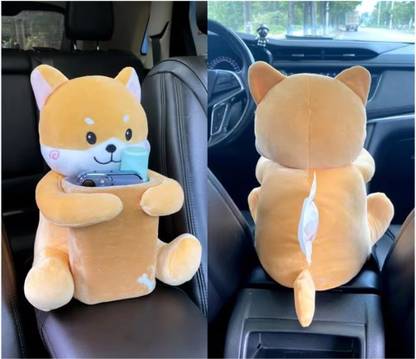 Augen Car Tissue Box Car Trash Can Tissue Box 2-in-1 Plush Toy Car Accessories (Biege) Vehicle Tissue Dispenser
