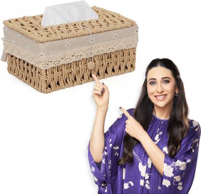 HOKiPO Handwoven Small Eco-Friendly Paper Weave Tissue Paper Holder (BGE-AR3899), Vehicle Tissue Dispenser