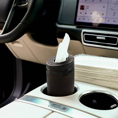 Zibuyu Car Tissue Paper Holder Cylinder 2.75 PU Leather Vehicle Tissue Dispenser