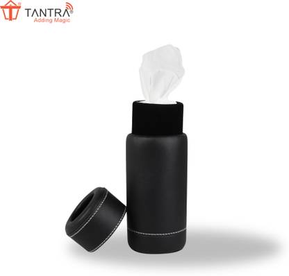 TANTRA Car Tissue Paper Holder, Cylinder Tissue Box, PU Leather Round Tissues Vehicle Tissue Dispenser