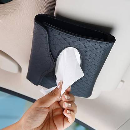 Robustt Car Sun Visor Textured Tissue Box Paper Napkin Holder - Pack of 1 (Black) Vehicle Tissue Dispenser