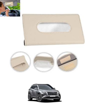 monolive Beige Leatherite Rectangle Shape Fancy Design Tissue Dispencer For Car-204 Vehicle Tissue Dispenser