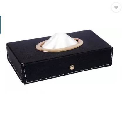 QNJL Chrom-Black Tisue Box Leatherete-524 Vehicle Tissue Dispenser