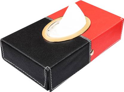 Auto Hub Black-Red Tissue Box Leatherette Vehicle Tissue Dispenser