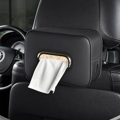 Zibuyu Black Car Tissue Box Case with Strap and Zipper Refillable Vehicle Tissue Dispenser
