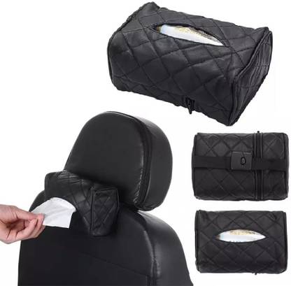 Augen Pu Leather Tissue Box Holder Rectangular Dispenser for Car Home Office Black Vehicle Tissue Dispenser