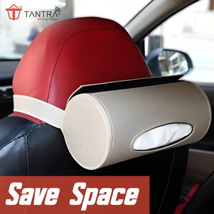 TANTRA Car Tissue Holder, Car Napkin Paper Holder PU Leather, Mask Holder Beige Vehicle Tissue Dispenser