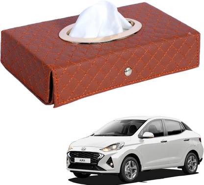 AUTYLE Cross-Tan Tissue Box Leatherette-319 Vehicle Tissue Dispenser