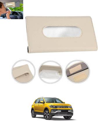 monolive Beige Leatherite Rectangle Shape Fancy Design Tissue Dispencer For Car-182 Vehicle Tissue Dispenser