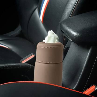 AutoRight Cylinder Tissue Box PU Leather Round Tissue Container for Car Cup Holder (Beige) Vehicle Tissue Dispenser