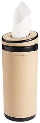 Edylinn PU Leather Plus ABS, Car Cylindrical Cup Holder Tissue Holder Tissues Box(Beige) Cup Holder Tray Table