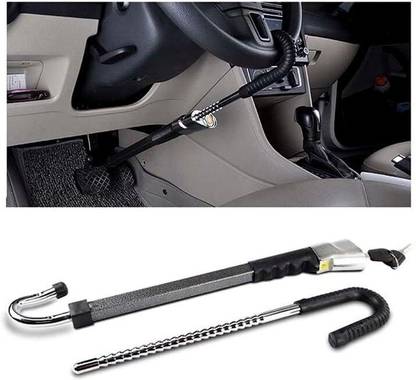 ASRYD Universal Steering Wheel Brake Aluminum Lock Anti-Theft Retractable Double Hook Car Clutch Pedal Lock For Car Truck Suv Security With 2 Keys, Black Key Lock Wheel Lock