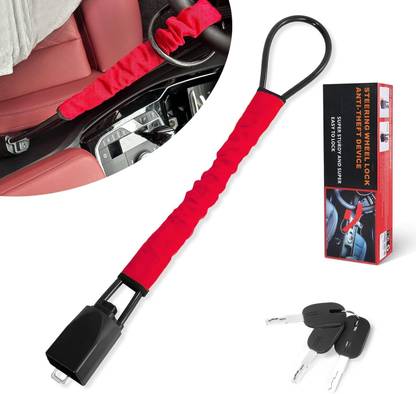 Beamerzz Car Steering Wheel Lock Anti-Theft Device with 3 Keys Wheel Lock Flexible Belt Adjustable Safety Lock Wheel Lock