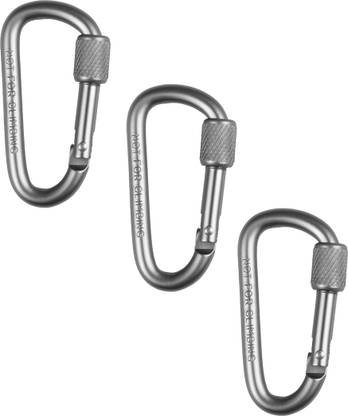 StealODeal Silver Aluminium with Screw Locking Hook (Pack of 3) Locking Carabiner